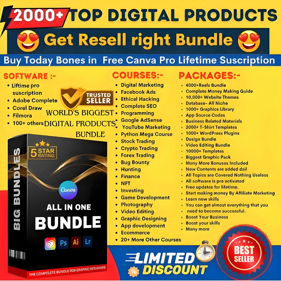 2000+ Digital Products Bundle With Resell Rights
